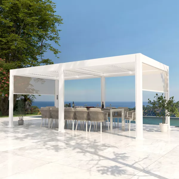 Pérgola bioclimática autoportante motorizada de aluminio (3 x 6 m) LED - Blanco