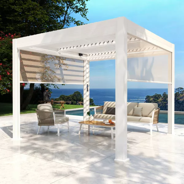 Pérgola bioclimática autoportante motorizada de aluminio (3 x 3 m) LED - Blanco