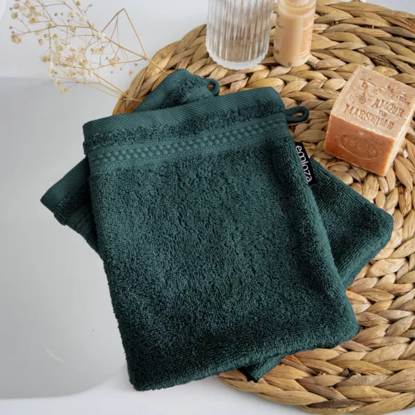 Set van 2 washandjes biologisch katoen Méline Smaragdgroen