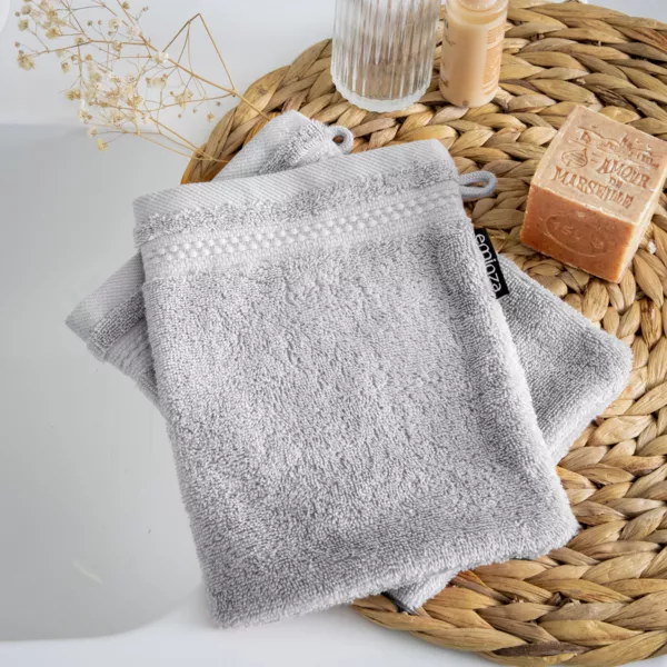 Set van 2 washandjes biologisch katoen Méline Wolk grijs