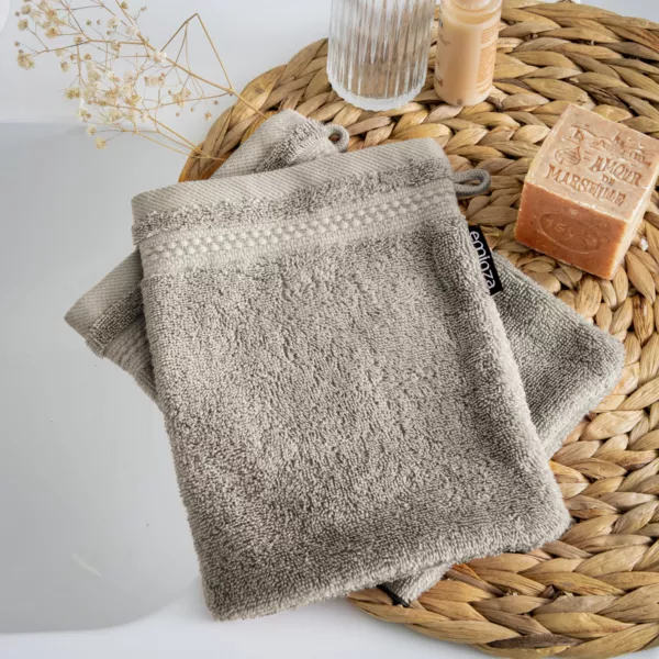 Set van 2 washandjes biologisch katoen Méline Klei grijs