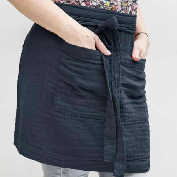 Tablier avec poches gaze de coton Gaïa Bleu nuit