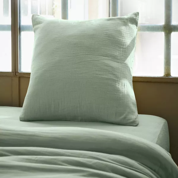 Funda de almohada cuadrada de gasa de algodón (60 x 60 cm) Gaïa Verde eucalipto