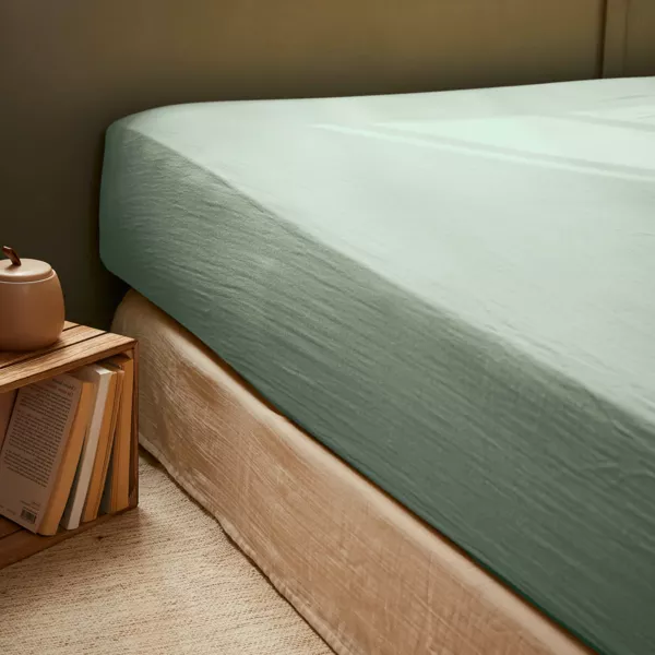 Drap housse gaze de coton (160 x 200 cm) Gaïa Vert eucalyptus