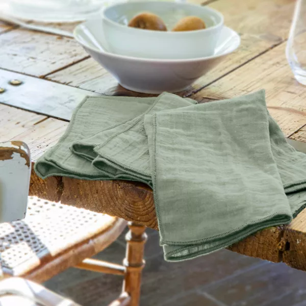 Set van 3 servetten Katoengaas (40 x 40 cm) Gaïa Eucalyptus groen