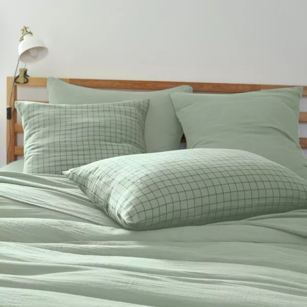 Funda de almohada rectangular de gasa de algodón (50 x 70 cm) Gaïa Mix Verde eucalipto