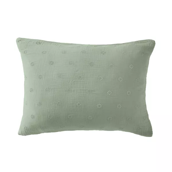 Taie d'oreiller rectangulaire gaze de coton (50 x 70 cm) Gaïa Boho Vert eucalyptus