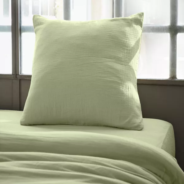 Taie d'oreiller carrée gaze de coton (80 x 80 cm) Gaïa Vert tilleul