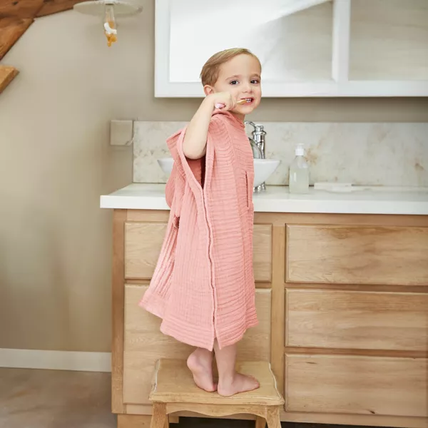 Poncho de baño para niños en gasa de algodón 2/5 años Gaïa Rosa durazno
