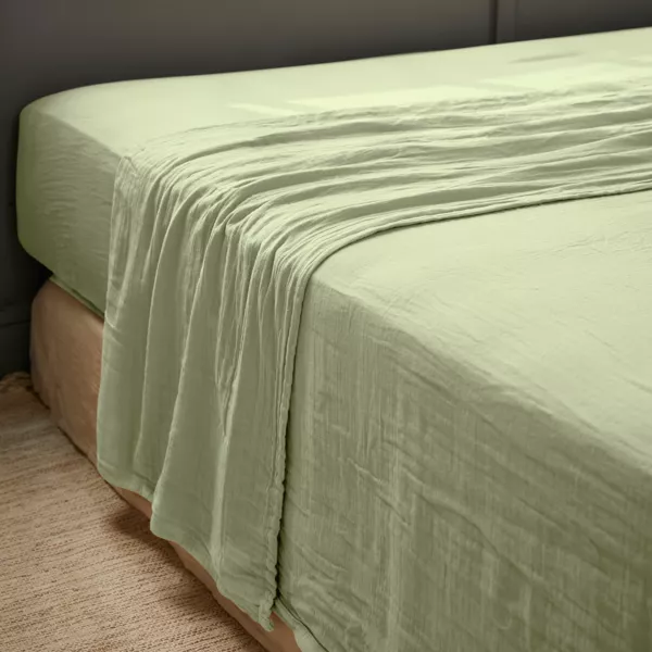 Drap plat gaze de coton (270 x 300 cm) Gaïa Vert tilleul