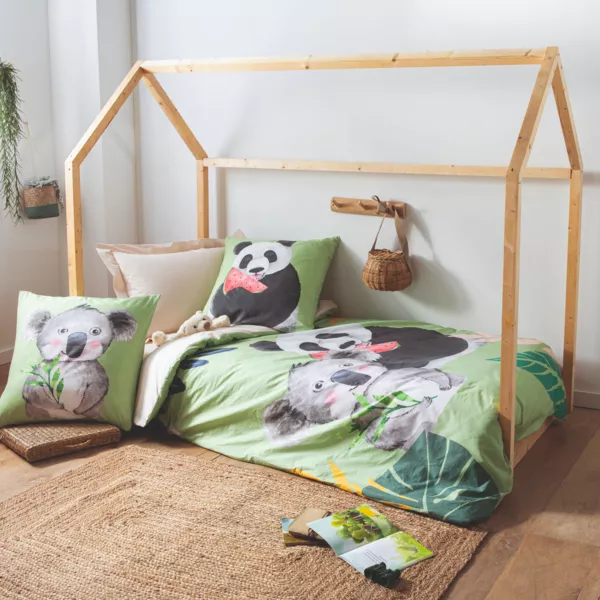 Funda nórdica para niños en percal de algodón (200 x 200 cm) Panda Verde