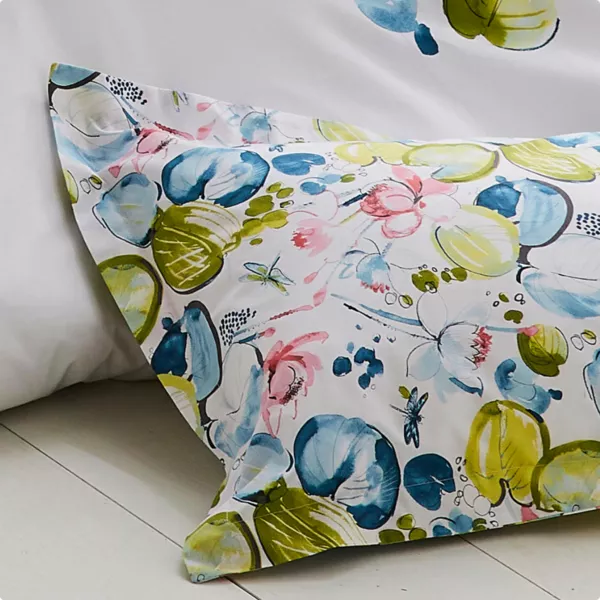 Taie d'oreiller rectangulaire percale de coton (50 x 70 cm) Nénuphar Aqua Multicolore