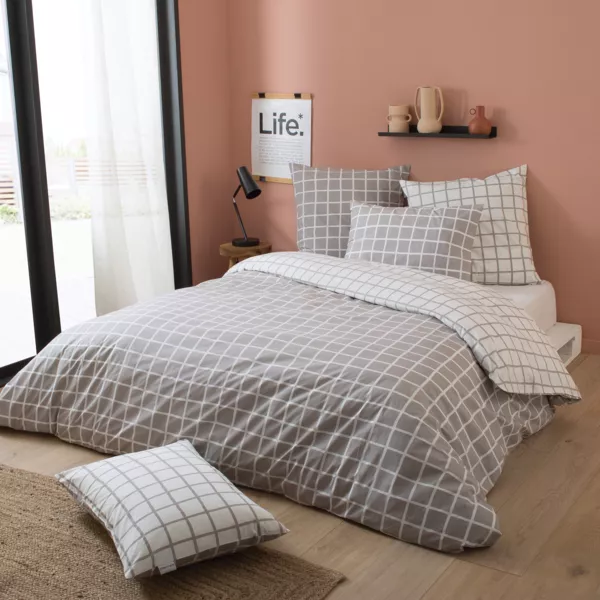 Funda nórdica en percal de algodón (200 x 200 cm) Max Gris