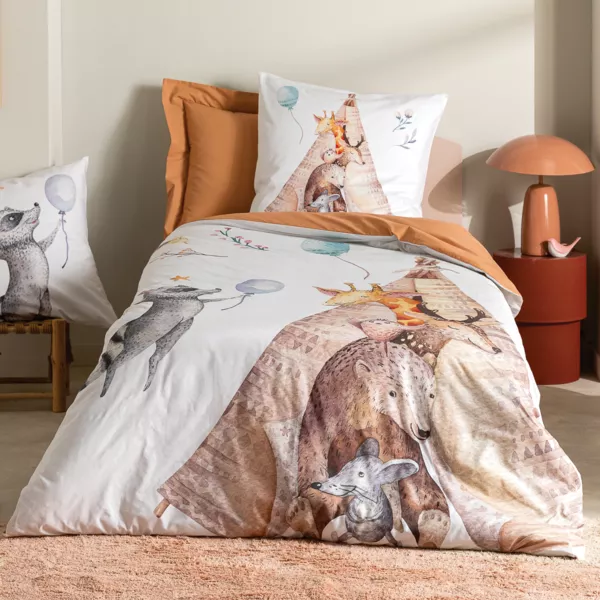 Housse de couette enfant percale de coton (140 x 200 cm) Tipi Multicolore
