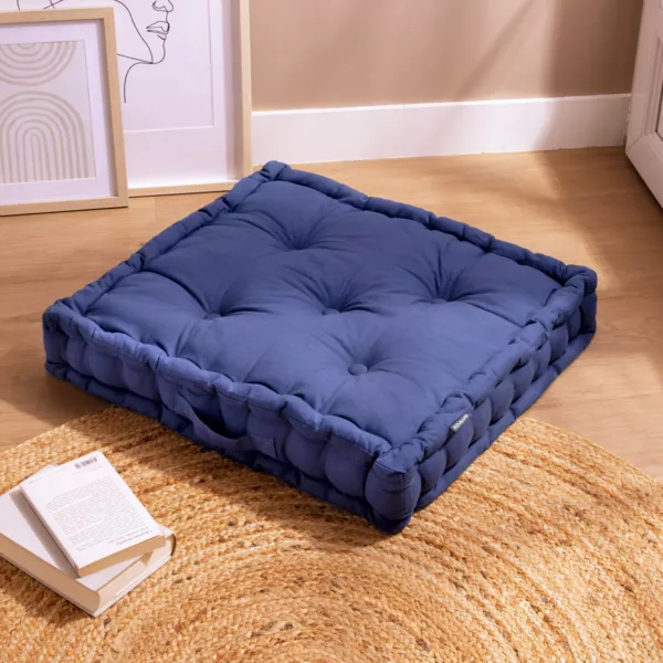 Coussin de sol coton (60 x 60 cm) Pixel Bleu marine