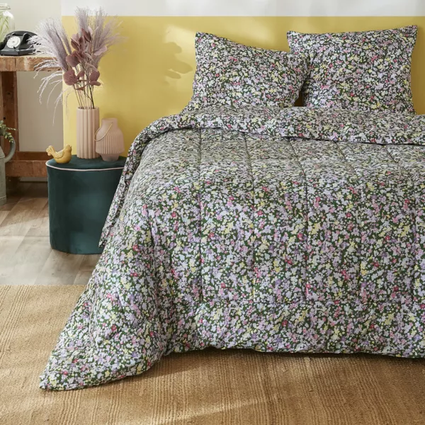 Trykfarvet tempereret dyne (140 x 200 cm) og et pudebetrk i bomuld Myosotis Multifarvet