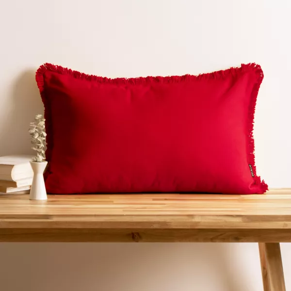 Coussin rectangulaire coton (40 x 60 cm) Pixel franges Rouge