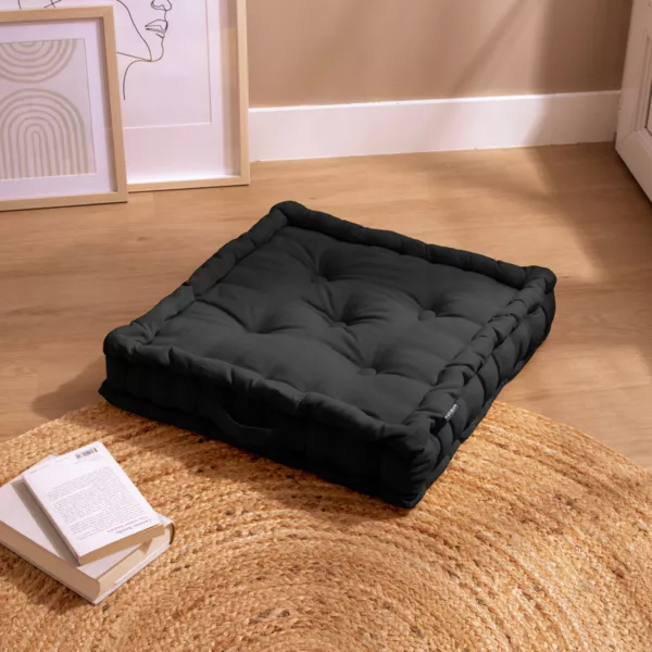 Coussin de sol coton (50 x 50 cm) Pixel Noir