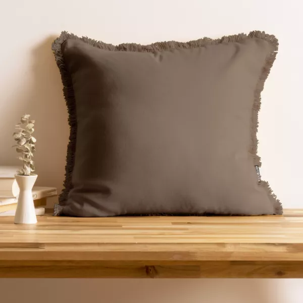 Coussin carré coton (45 x 45 cm) Pixel franges Taupe