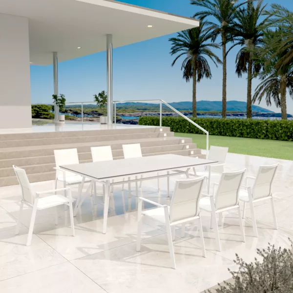 Mesa de jardín en aluminio/HPL 10 lugares (220 x 115 cm) Biarritz - Efecto piedra Blanco