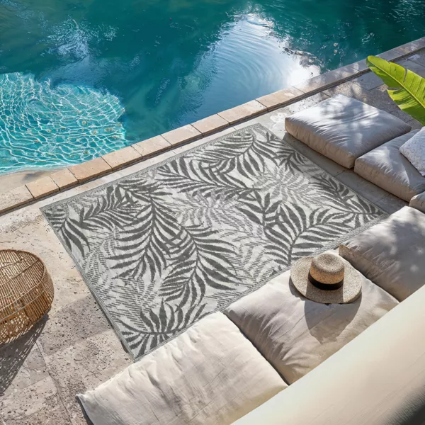 Alfombra de exterior (180 x 120 cm) Hoja Gris