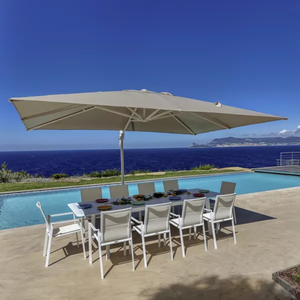 Parasol déporté rectangulaire aluminium (4 x 3 m) Yucatan Blanc et taupe