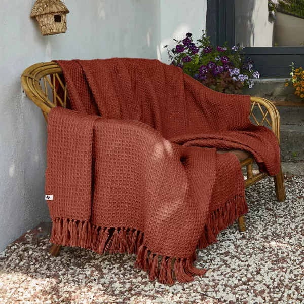 Plaid van gerecycled materiaal (180 x 220 cm) Gabin Terracotta