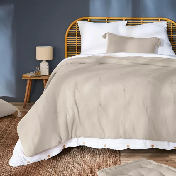 Couvre-lit matelassé gaze de coton (240 x 220 cm) Gaïa Beige pampa