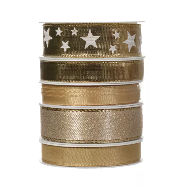 Lot de 5 rubans de Nol 3 m - Satin et toiles Or