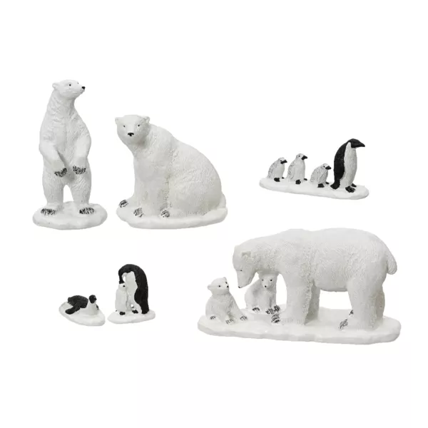 Set van 3 ijsberen en 3 pinguns voor kerstdorp