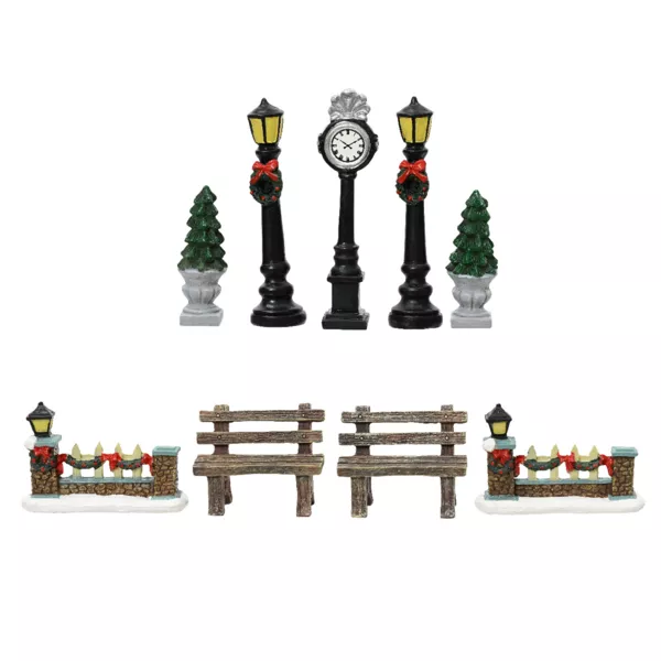 Lot de 9 accessoires (H12 cm) Aménagement urbain pour village