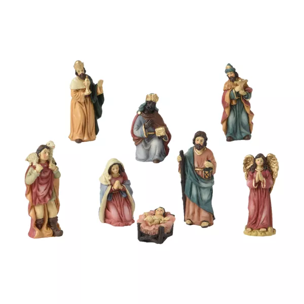 De 8 santons (hoogte 9 cm) van Adélaïde