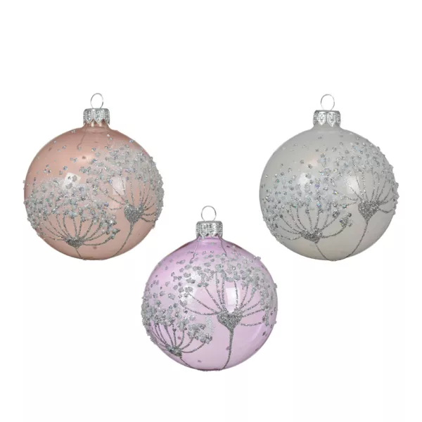 Lote de 6 bolas de Navidad de vidrio (D80 mm) Berce du Caucase Perla y Lila