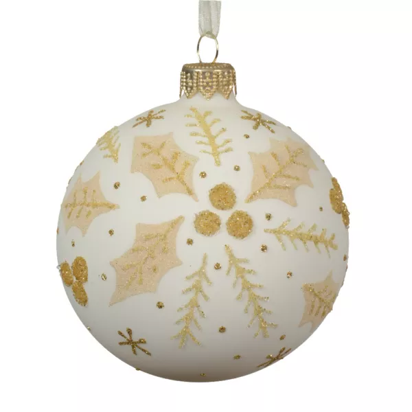 Lote de 6 bolas de Navidad de vidrio (D80 mm) Muérdago Blanco lana