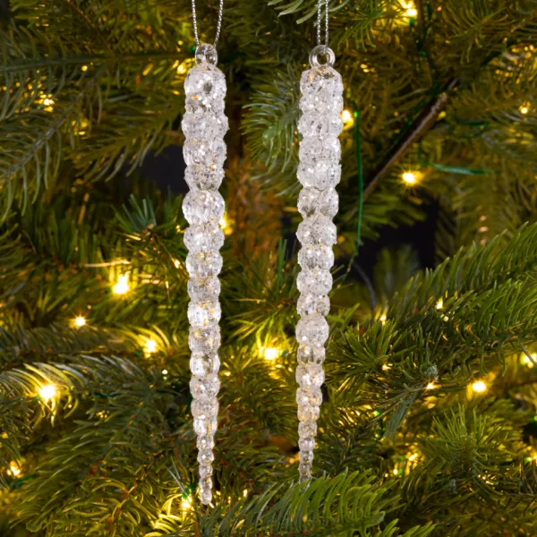 Sæt med 2 istapper til ophængning (H14 cm) Gennemsigtig sølvfarvet