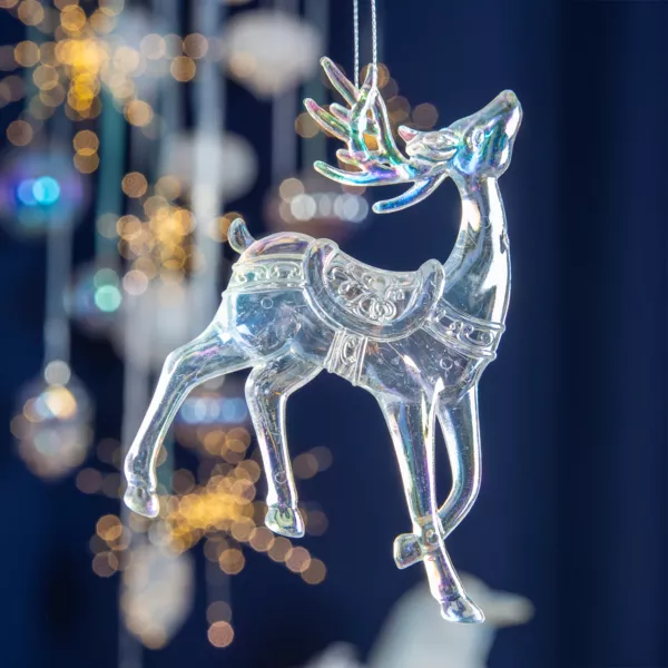 Kerst rendier om op te hangen (H11 cm) IJs Transparant iriserend