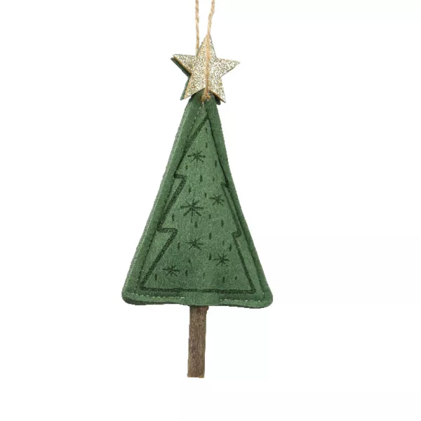 Sapin de Noël à suspendre (H14 cm) Étoile brillante Vert romarin
