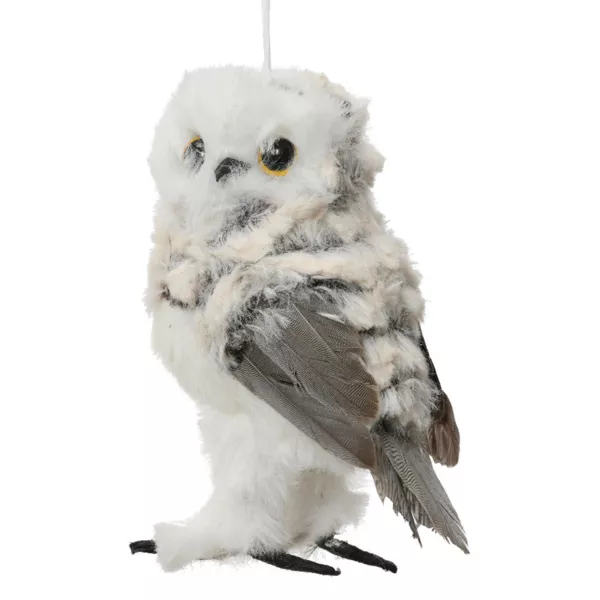Búho para colgar (H13 cm) Alberto Pluma y piel Gris