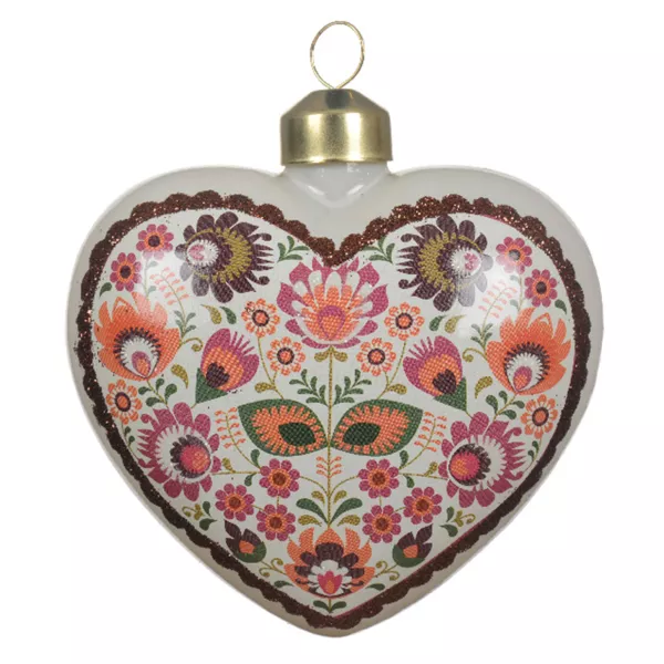 Set van 2 glazen harten (H9 cm) Bolchoï Bloemen Wit en roze