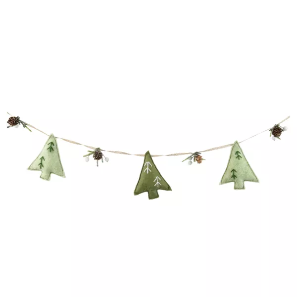 Guirnalda decorativa de fieltro (1,3 m) Pinos y piñas Verde