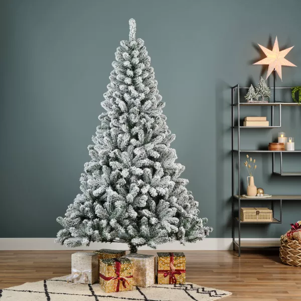 Verlichte kunstkerstboom 320 LED H210 cm King Groen besneeuwd