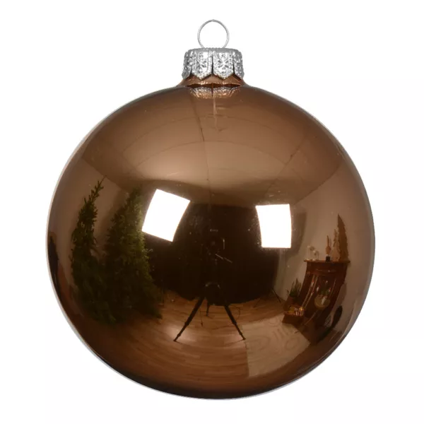 Lote de 4 bolas de Navidad de vidrio (D100 mm) Ártico brillante Nuez de pacana