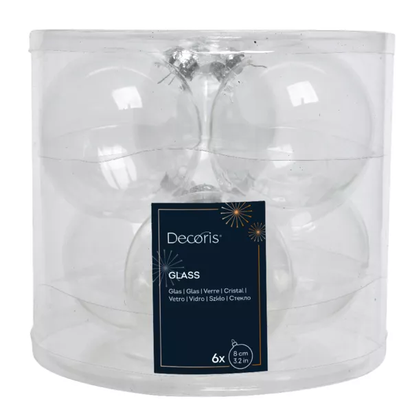 Lot de 6 boules de Noël en verre (D80 mm) Myst transparent irisé