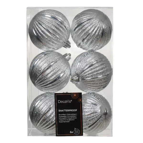 Lote de 6 bolas de Navidad (D80 mm) Glamour Plata