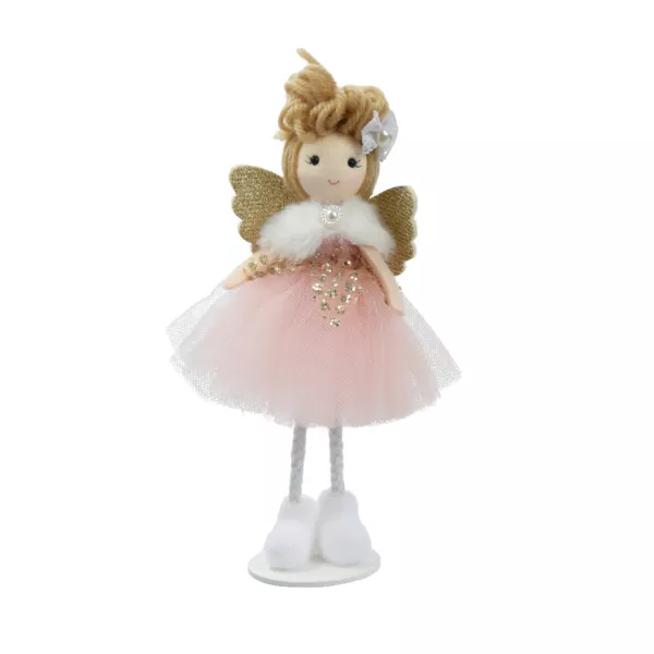 Ángel de Navidad para colocar (H18 cm) Muñeca de cuento de hadas Rosa