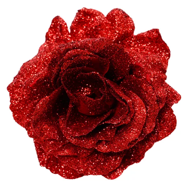 Fleur décorative sur pince (D12 cm) Scintillant Rouge