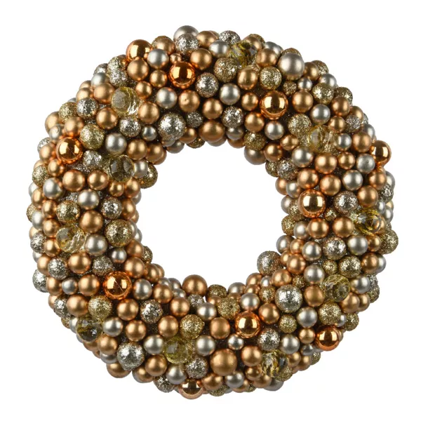 Corona de Navidad (D33 cm) Bolas brillantes y con purpurina doradas