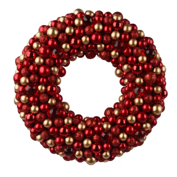 Corona de Navidad (D33 cm) Bolas brillantes y con purpurina Rojo