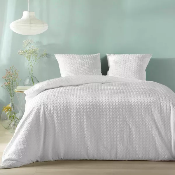 Dekbedovertrek en twee geribbelde microvezel kussenslopen (240 x 220 cm) Litéa Wit