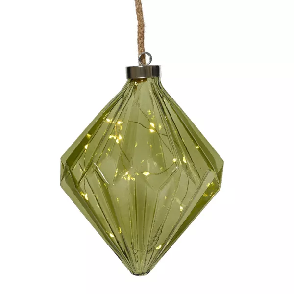 Suspension lumineuse en verre à piles 15 LED (H20 cm) Diamant Thé vert
